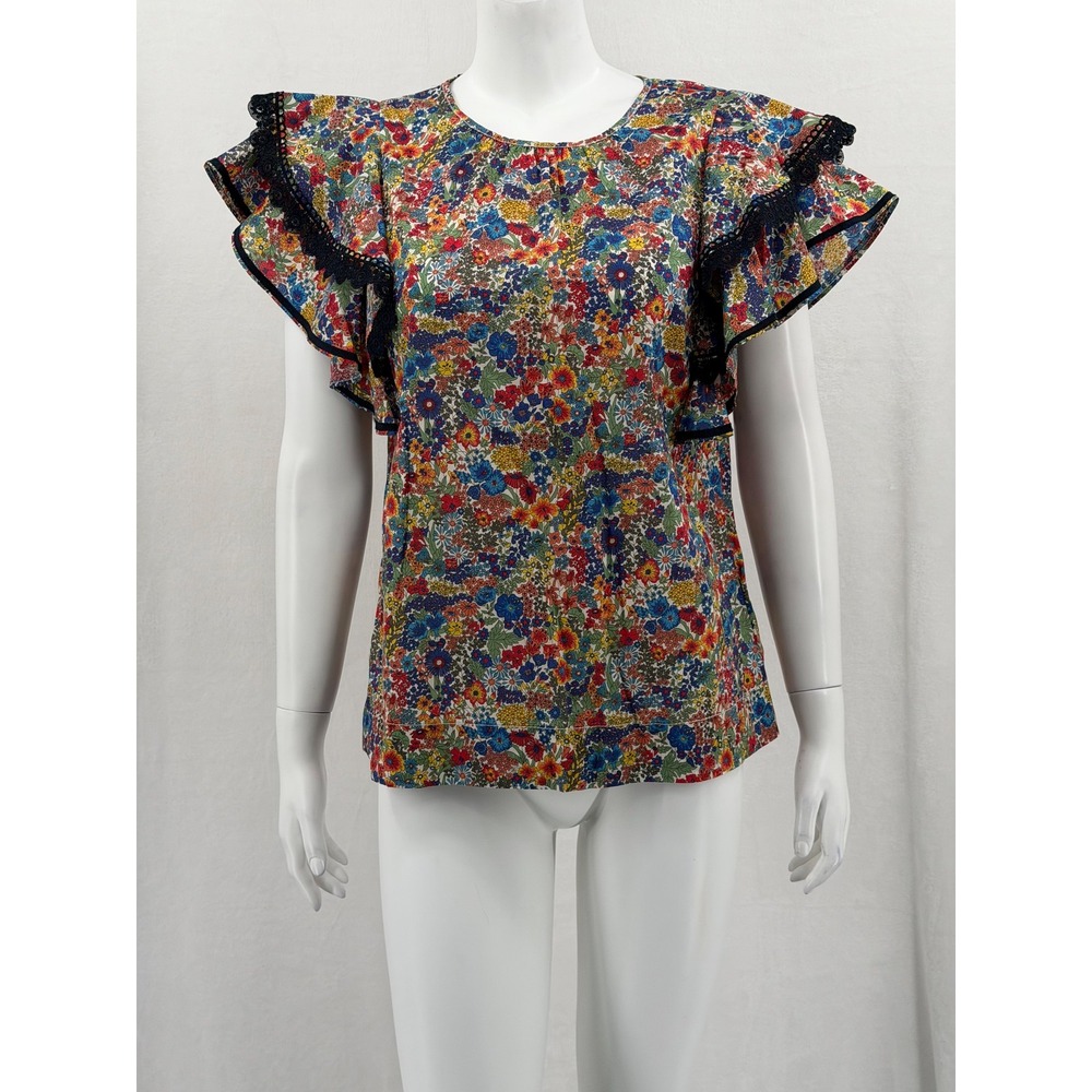 J Crew Top Womens Small Cotton Poplin Liberty Fabric Floral Ruffle Boho Garden